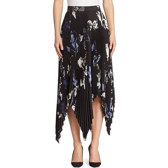 Proenza Schouler Asymmetrical Pleated Skirt in Black Light Blue and White